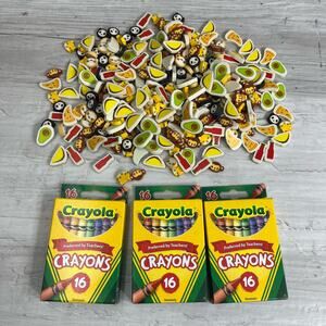 Bundle of Mini Erasers & 3 Boxes Of Crayola Crayons 16 Count